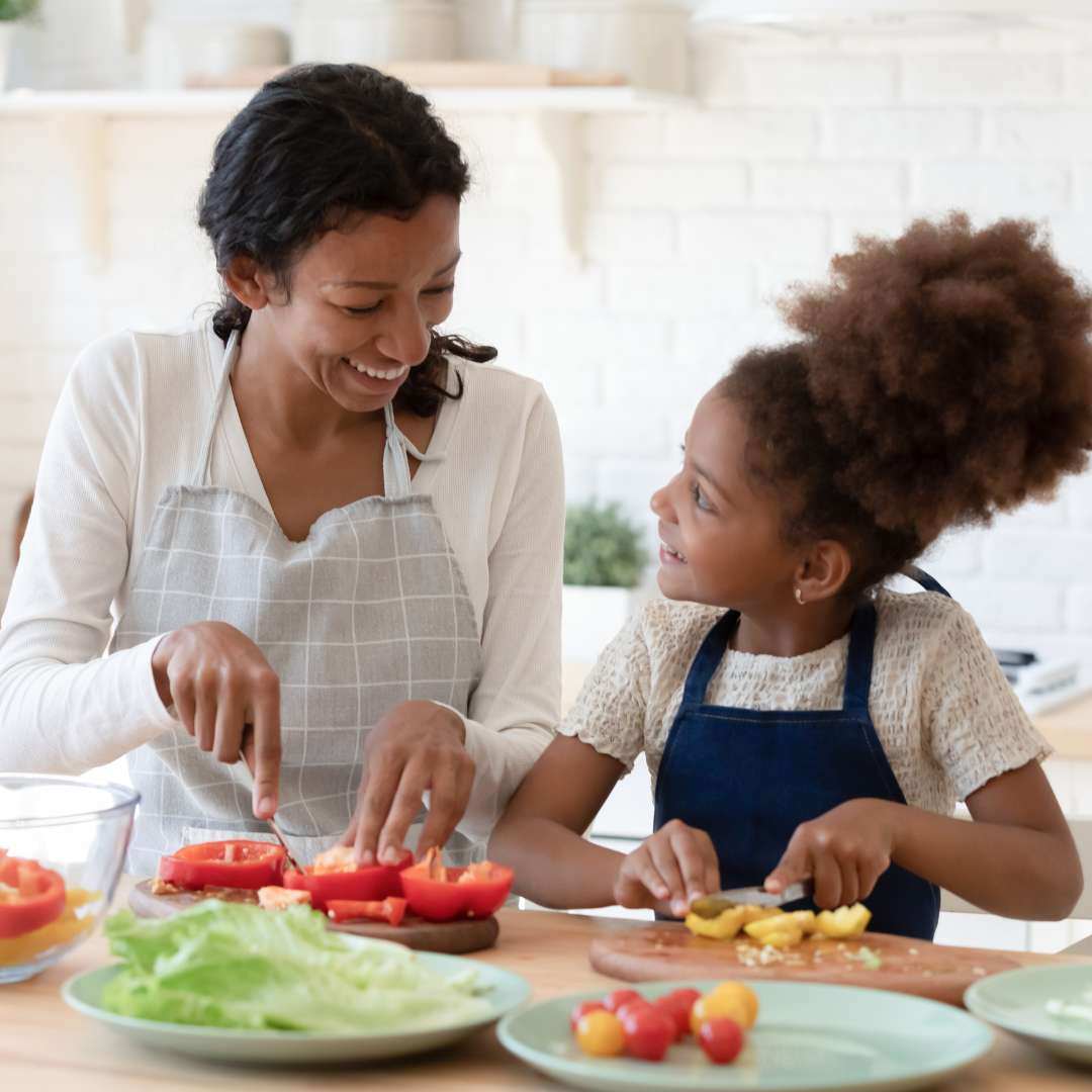 Mom and daughter eating a nutritious meal